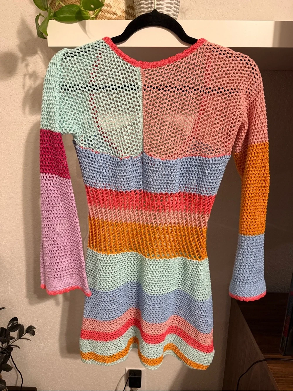 Crochet Multicolor Striped Open Knit Dress